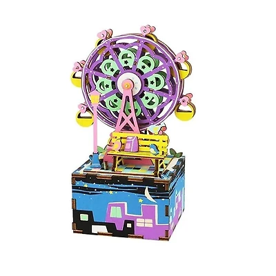 3D Wooden Puzzle Music Box Ferris Wheel Fully Assembled With Display Case