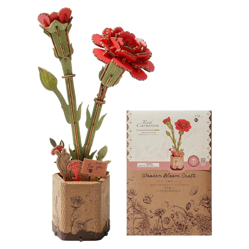 3D Wooden Puzzle DIY Red Carnation