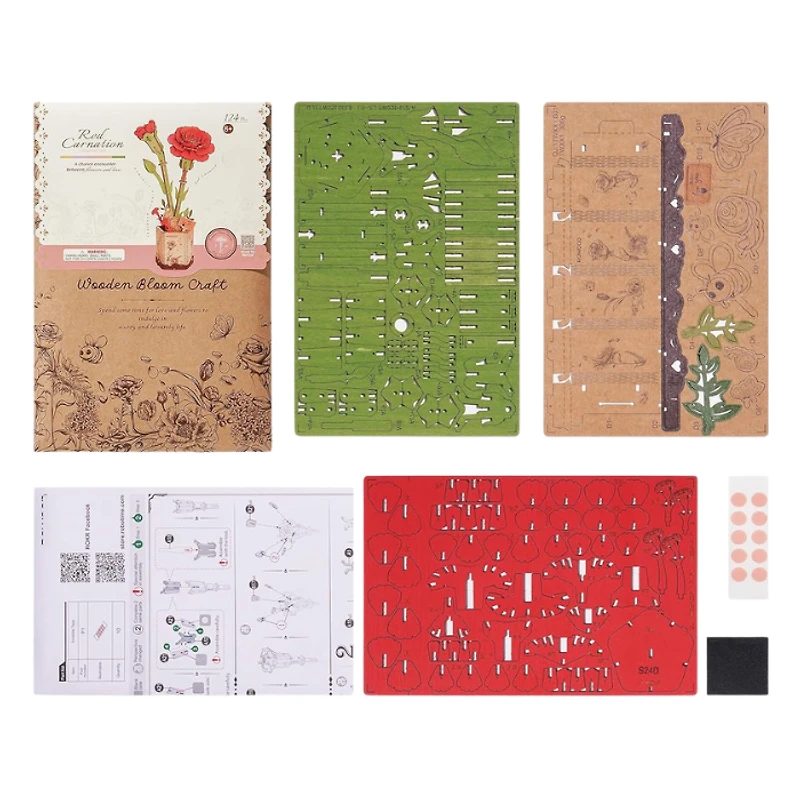 3D Wooden Puzzle DIY Red Carnation