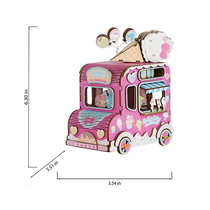 3D Modern Wooden Puzzle Music Box Hello Kitty Ice Cream Truck