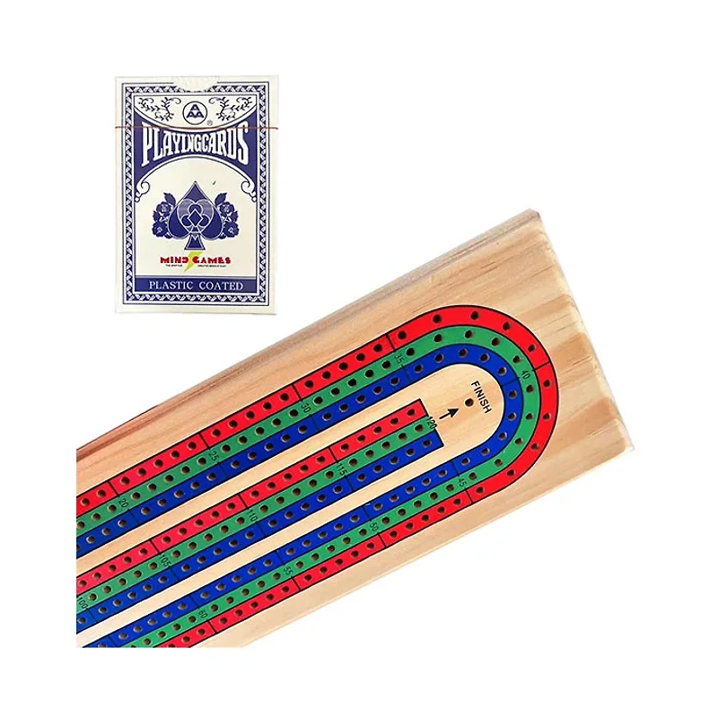 Tradeopia Wooden Cribbage Board Game 3 Track Tricolor Set