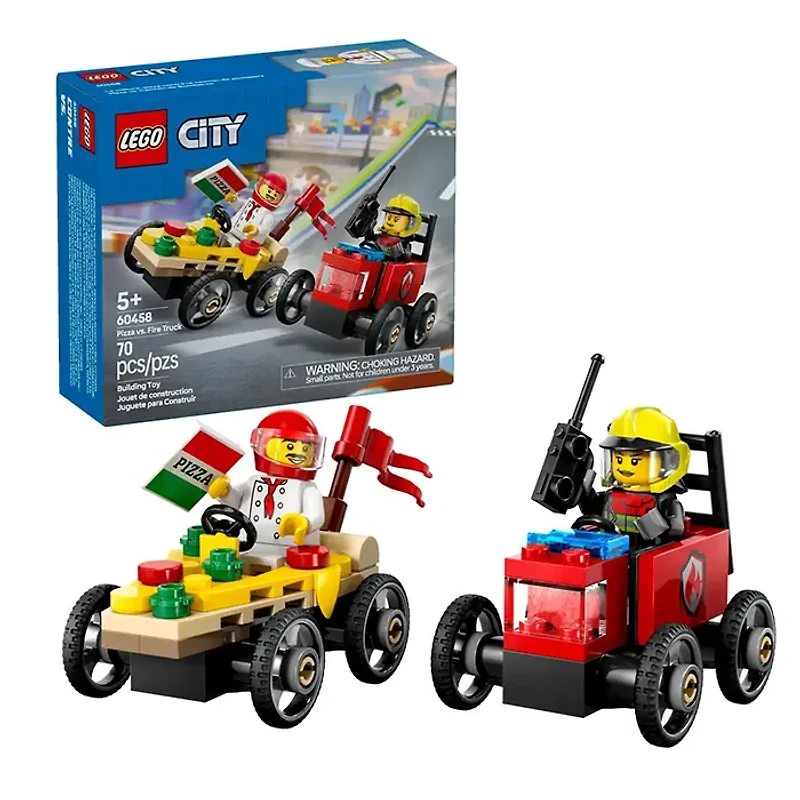 LEGO City Pizza Vs Fire Truck Race Car Pack 70 Pieces