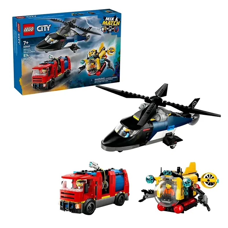 LEGO City Helicopter Fire Truck And Submarine Remix 874 Pieces