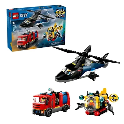 LEGO City Helicopter Fire Truck And Submarine Remix 874 Pieces