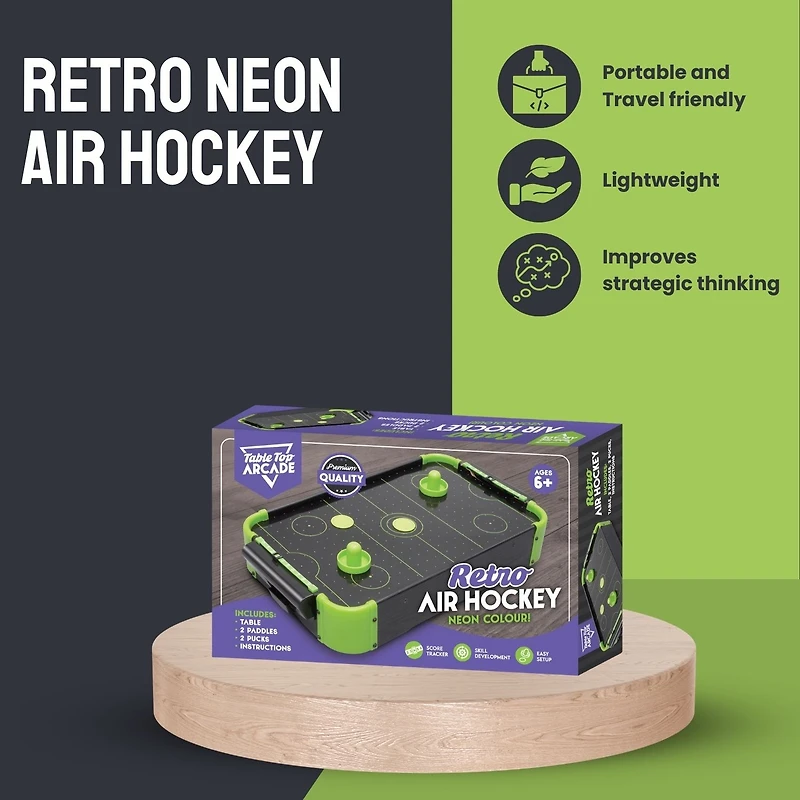 Tradeopia Tabletop Neon Retro Mini Air Hockey Game