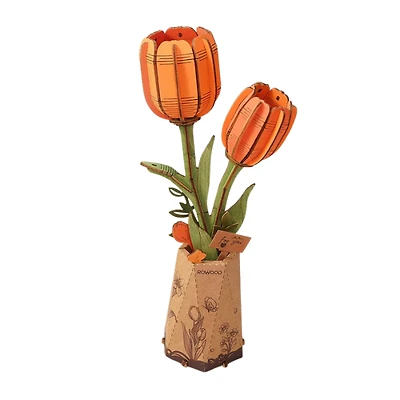 Rowood DIY Wooden Orange Tulip 3D Wooden Puzzle