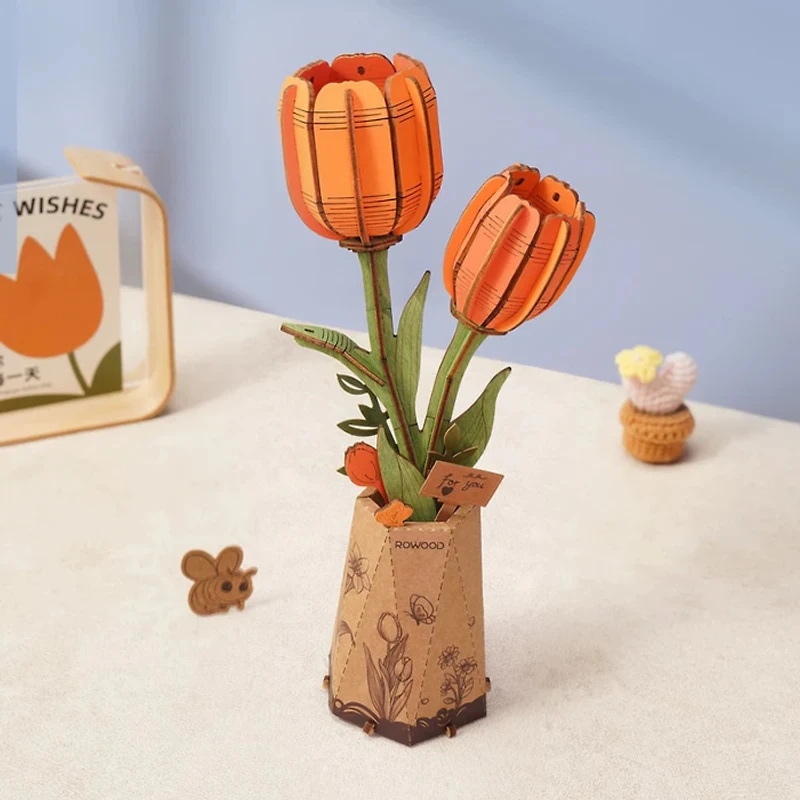 Rowood DIY Wooden Orange Tulip 3D Wooden Puzzle