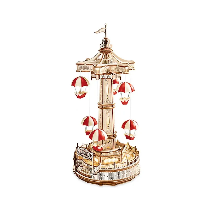 Robotime Parachute Tower DIY Music Box 3D Wooden Puzzle