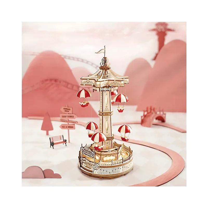 Robotime Parachute Tower DIY Music Box 3D Wooden Puzzle