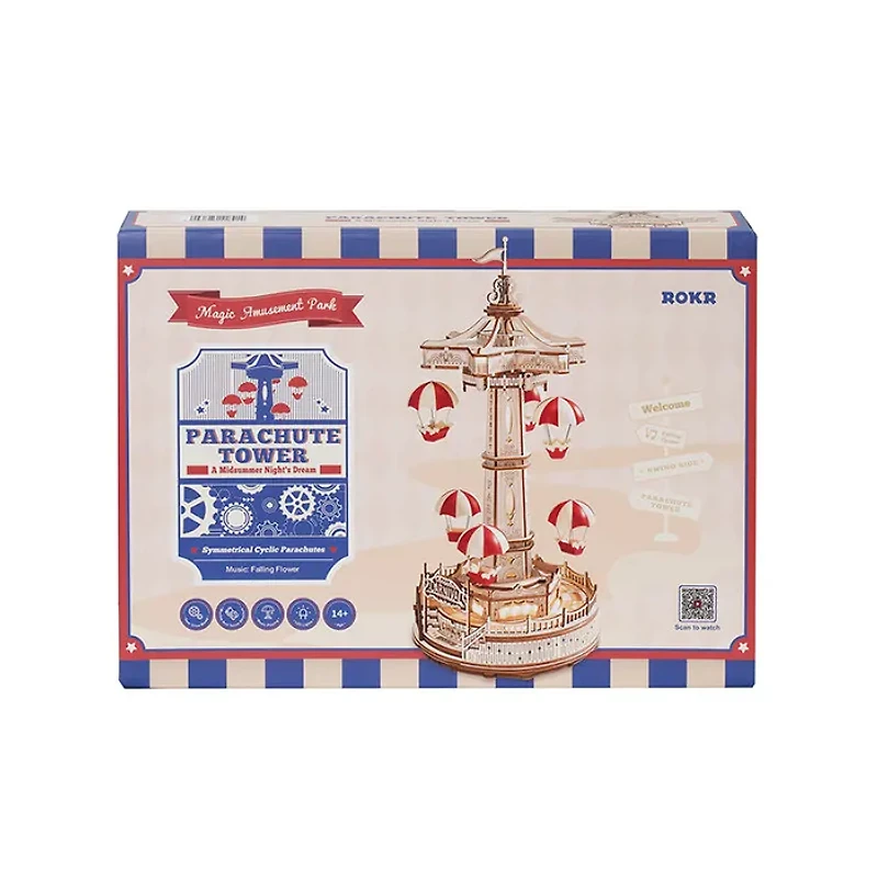 Robotime Parachute Tower DIY Music Box 3D Wooden Puzzle