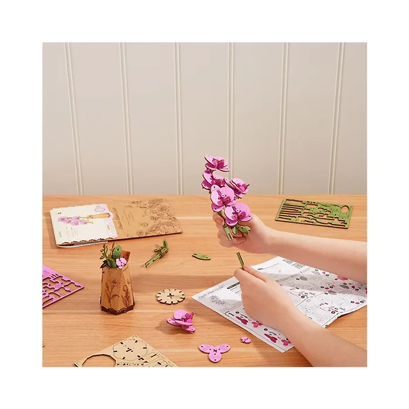 Robotime Purple Moth Orchid DIY Flower 3D Wooden Puzzle