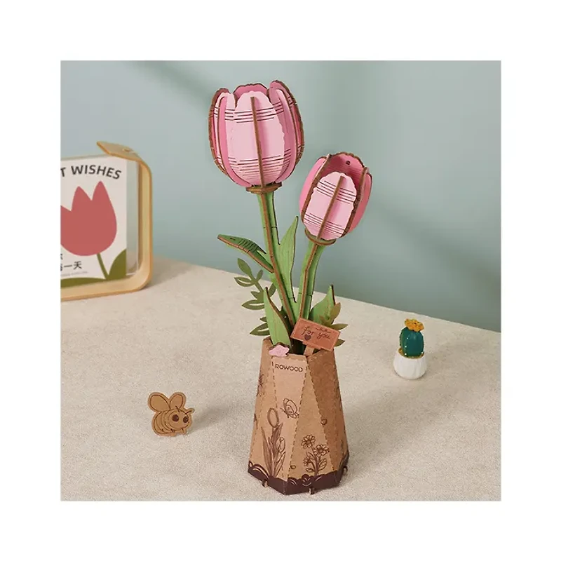 Robotime Pink Tulip DIY Flower 3D Wooden Puzzle