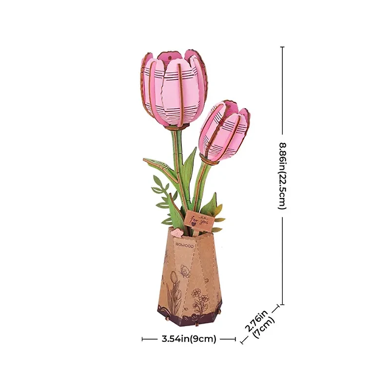 Robotime Pink Tulip DIY Flower 3D Wooden Puzzle