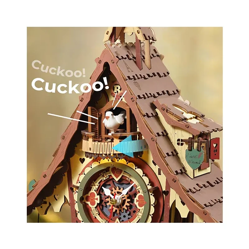 Robotime Cuckoo Brown Clock Mechanical 3D Wooden