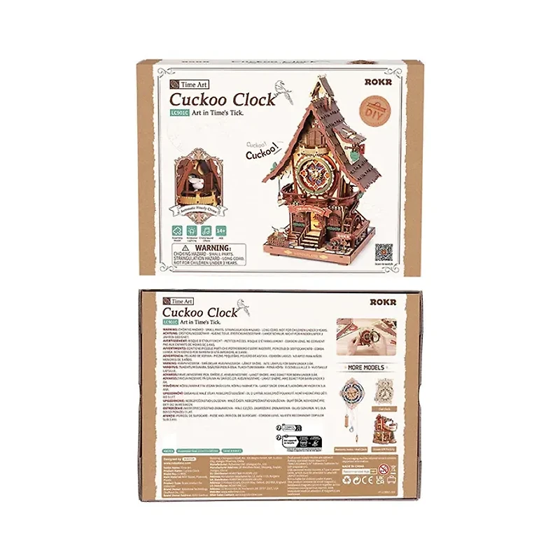 Robotime Cuckoo Brown Clock Mechanical 3D Wooden
