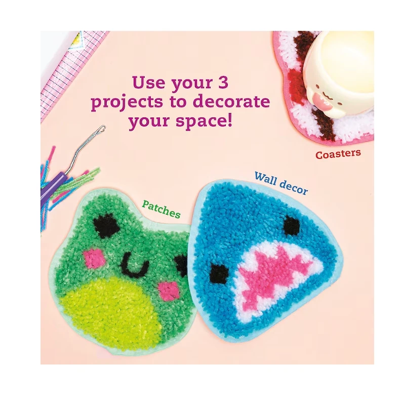 Latch Hook Animals: Red Panda, Frog & Shark