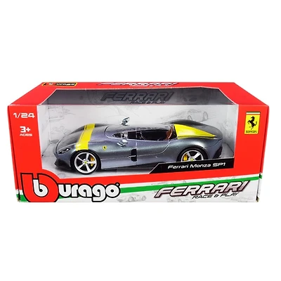 Ferrari Monza SP1 Silver Metallic with Yellow Stripes – Bburago 1-24