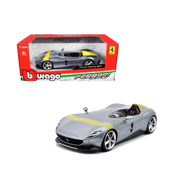Ferrari Monza SP1 Silver Metallic with Yellow Stripes – Bburago 1-24