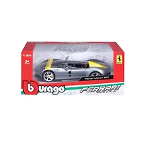 Ferrari Monza SP1 Silver Metallic with Yellow Stripes – Bburago 1-24