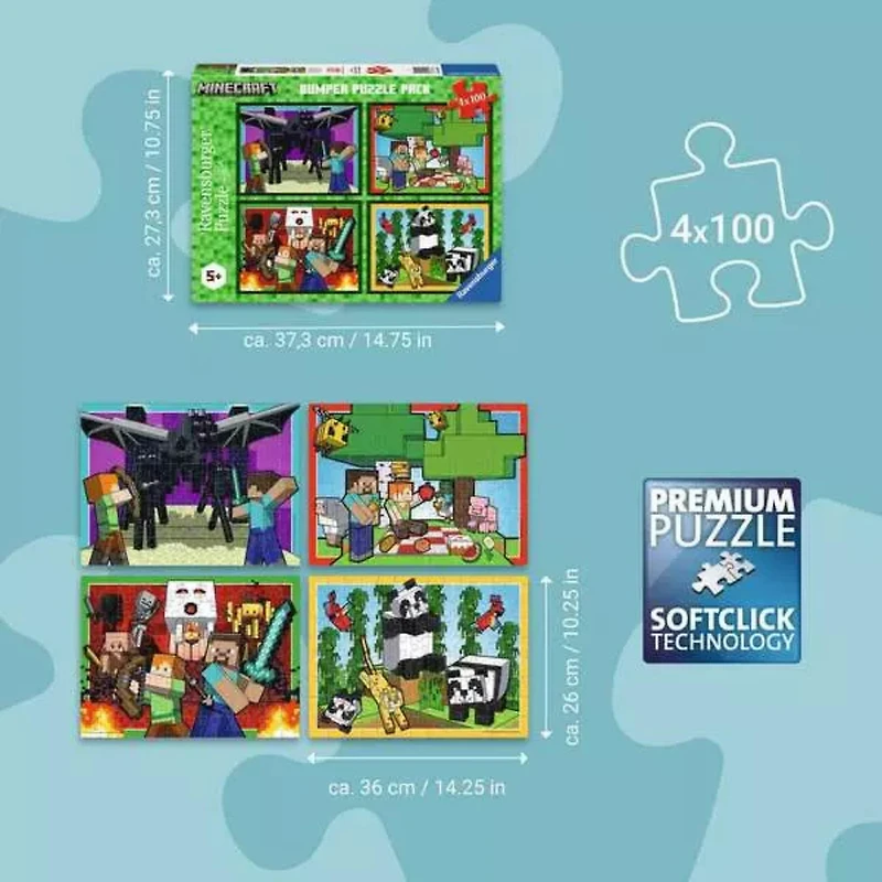 Ravensburger MINECRAFT Realms & Adventures Jigsaw Puzzle 4X100 Pieces