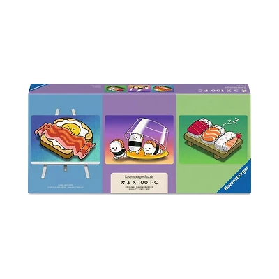 Ravensburger Kawaii Breakfast, Lunch & Dinner Puzzle & Easel Set 3x 100 Piece Mini Jigsaw Puzzles