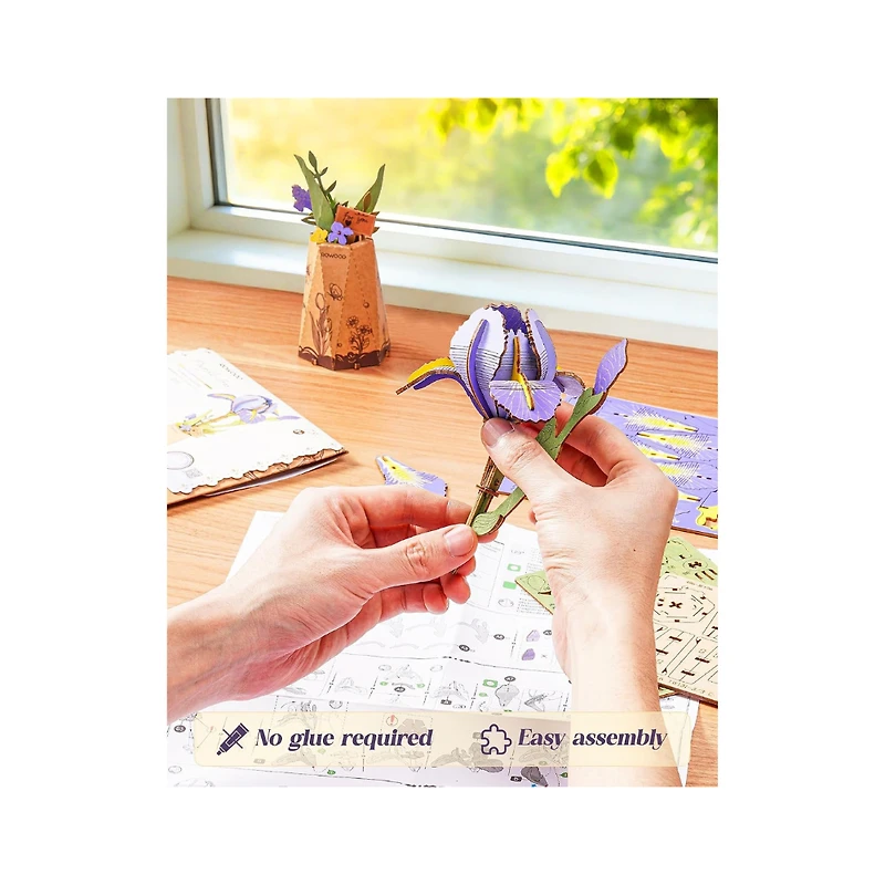 Rowood 3D Wooden Puzzle, Purple Iris