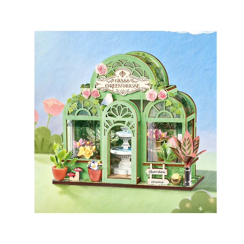 Robotime Rolife Wooden Puzzle Green Fountain Garden DIY Botanical Miniature Model Kit