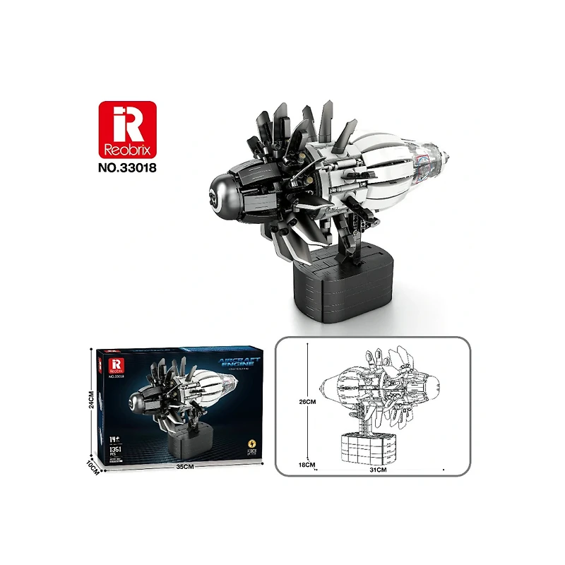 Aircraft Engine with Motor Building Set – 1,351 Pieces