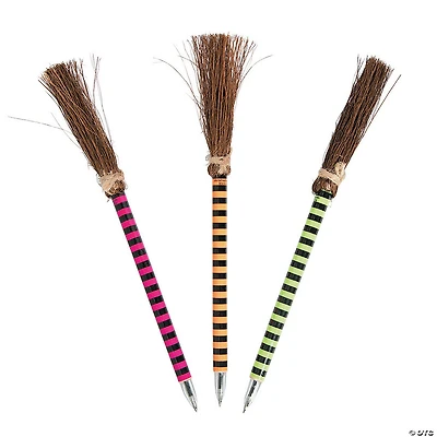 Bright Color Witch Broom Pens - 12 Pc.