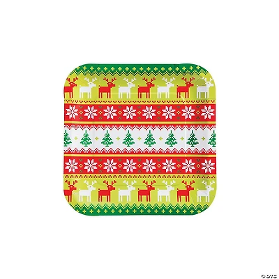 Ugly Sweater Holiday Party Square Paper Dinner Plates - 8 Ct.