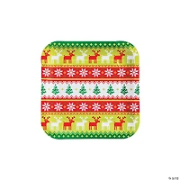 Ugly Sweater Holiday Party Square Paper Dinner Plates - 8 Ct.