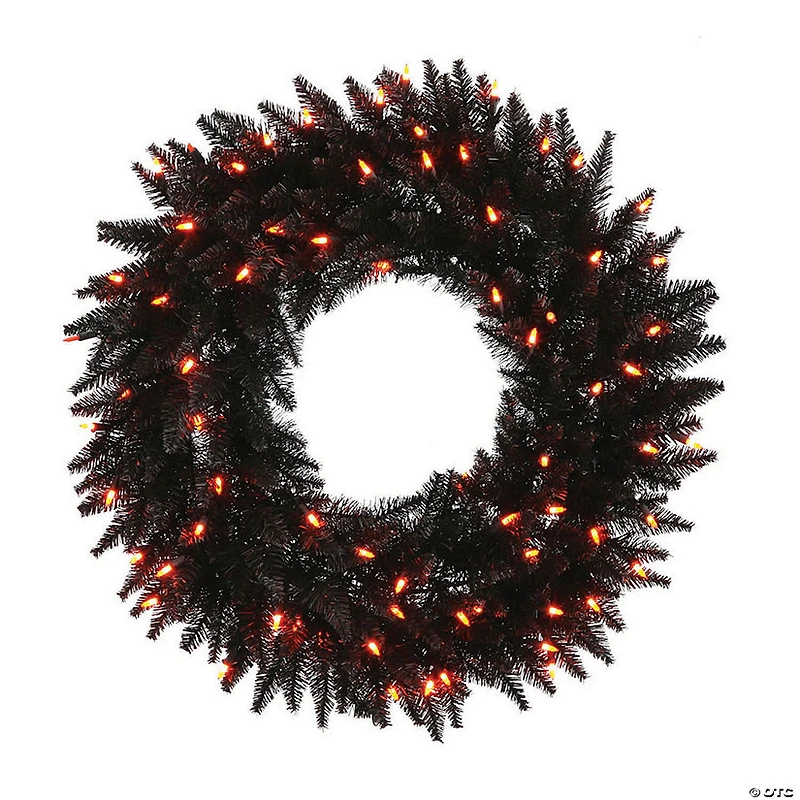 Vickerman 30" Black Fir Christmas Wreath with Orange LED Lights