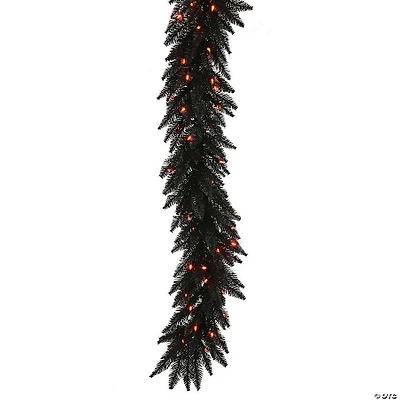 Vickerman 9' Black Fir Christmas Garland with Orange LED Lights