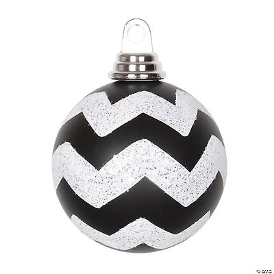 Vickerman Shatterproof 4" Black and White Glitter Chevron Ball Christmas Ornament, 4 per Box