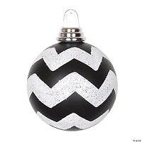 Vickerman Shatterproof 4" Black and White Glitter Chevron Ball Christmas Ornament, 4 per Box