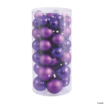 Vickerman Shatterproof 1.5"-2" Purple Shiny and Matte Ball Christmas Ornament Assortment, 50 per Box