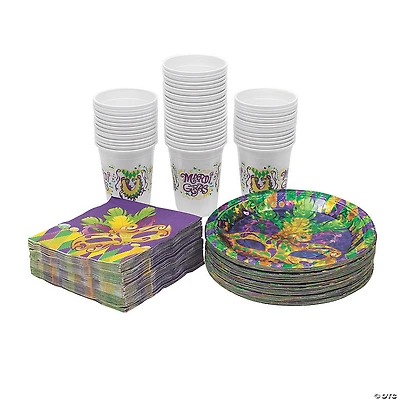 170 Pc. Bulk Mardi Gras Tableware Kit for 50 Guests