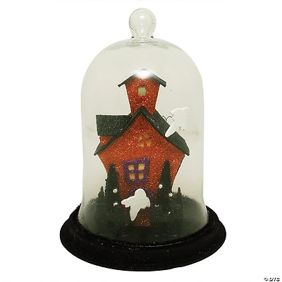 Allstate 9" Red and Black Glittering Lighted Haunted House with Ghosts Halloween Dome Cloche Tabletop Decoration