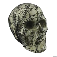 Allstate 15.5" Black and White Spooky Spider Web Lace Skull Halloween Decoration