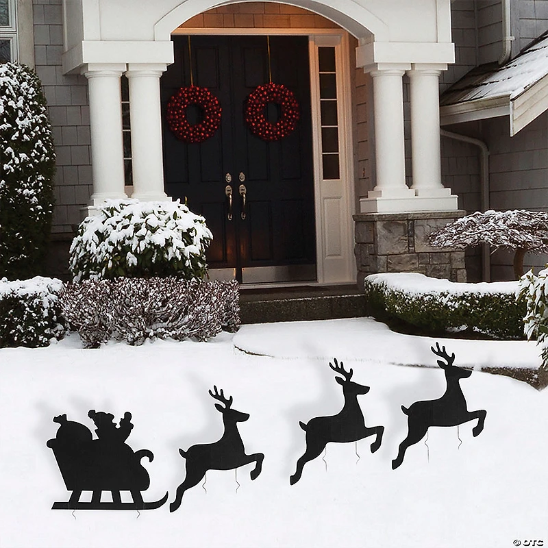 16" - 19" Santa & Reindeer Silhouette Yard Sign Set - 4 Pc.