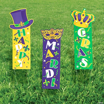 10" x 24" Mardi Gras Vertical Yard Signs - 3 Pc.