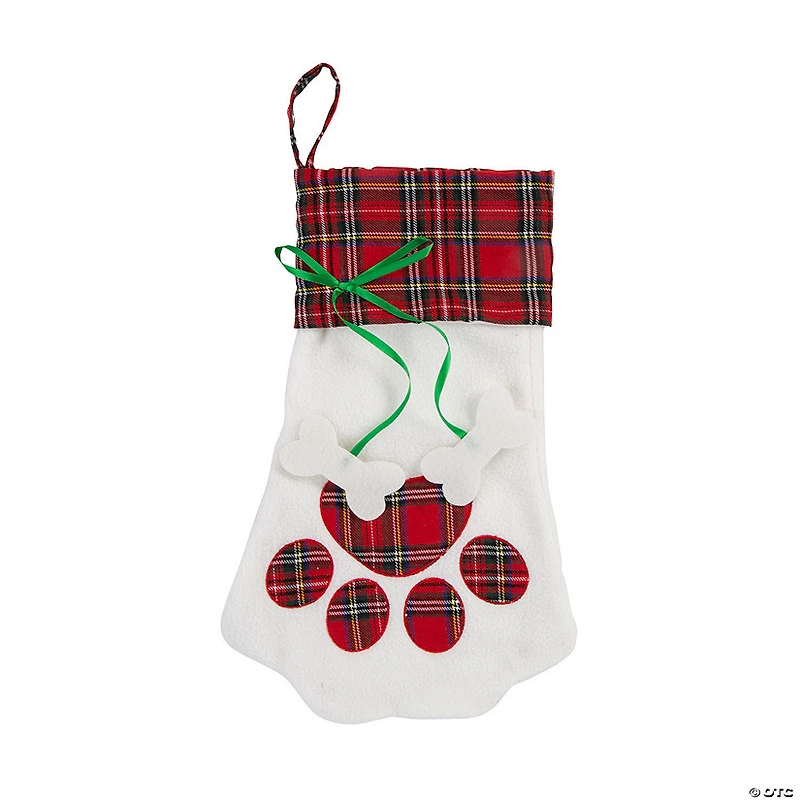 Christmas Red Plaid Pet Paw Print Stocking
