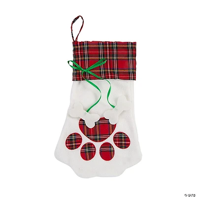 Christmas Red Plaid Pet Paw Print Stocking