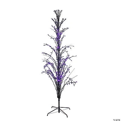 6' Pre-Lit Black Cascade Outdoor Halloween Twig Tree  Purple Lights