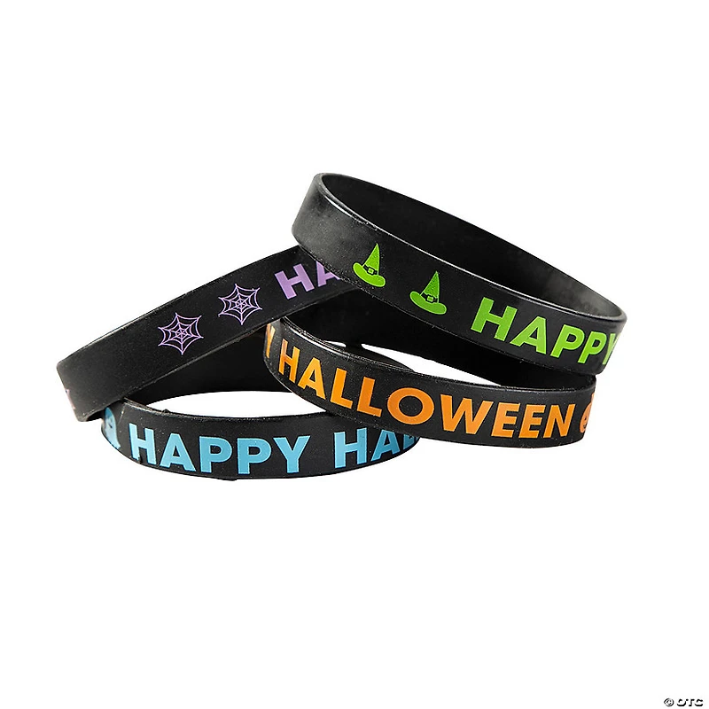 Happy Halloween Black Silicone Bracelets - 24 Pc.