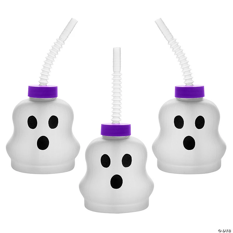 Ghost-Shaped Frosted Reusable Plastic Cups with Lids & Straws - 12 Ct.