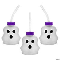 Ghost-Shaped Frosted Reusable Plastic Cups with Lids & Straws - 12 Ct.