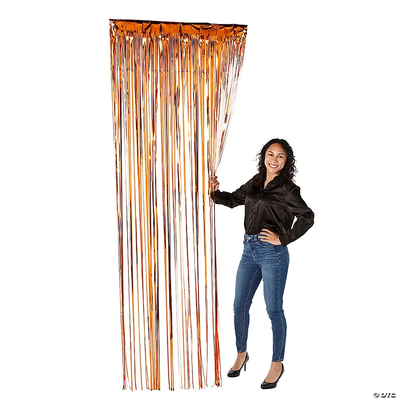 Orange Ready-to-Hang Metallic Foil Fringe Curtain