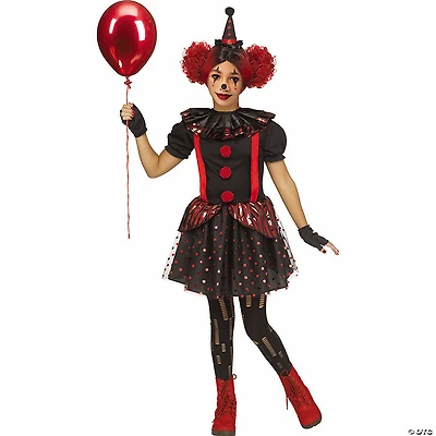 Girl’s Black & Red Chrome Polyester Clown Costume
