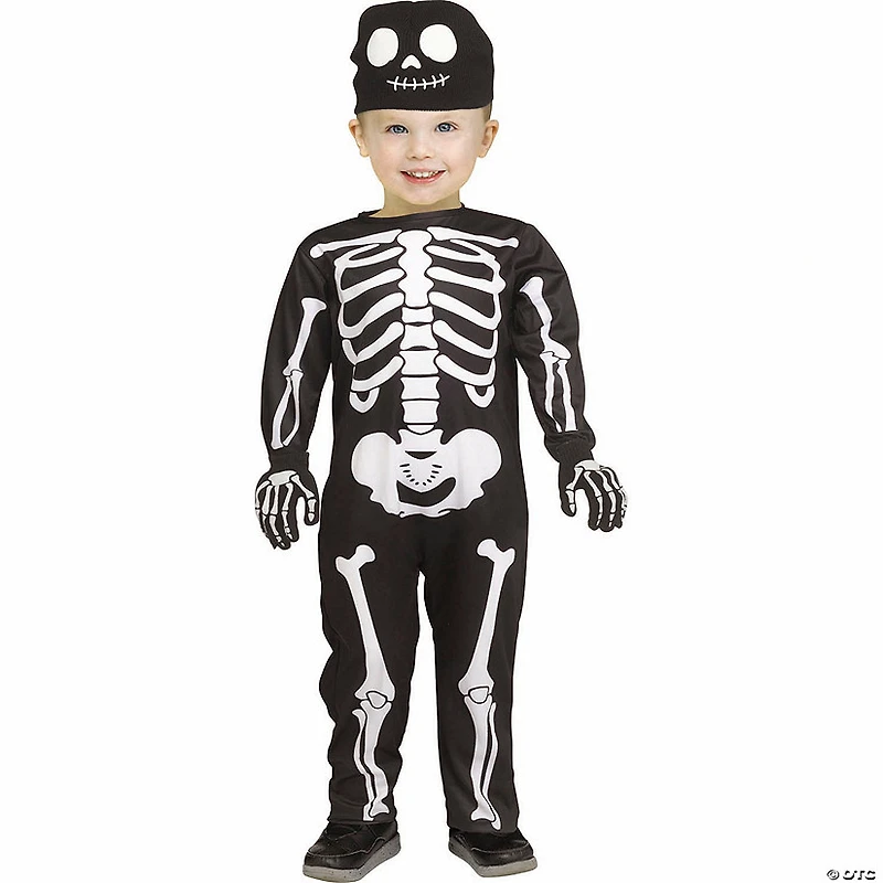 Toddler Black & White Polyester Skeleton Jumpsuit Costume
